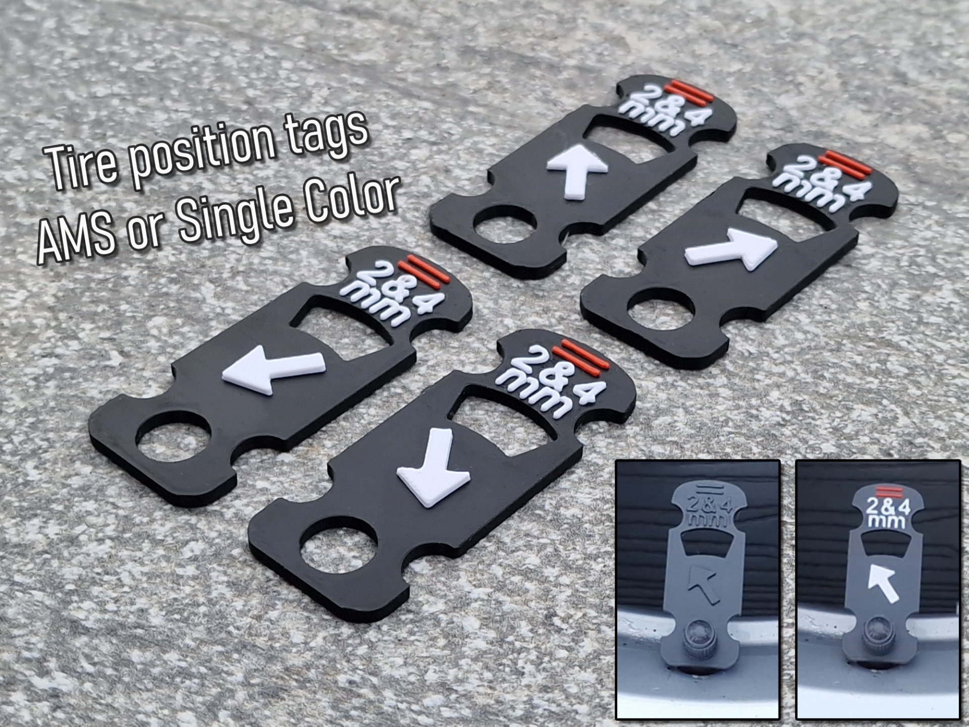 Tire position tags with quick tire depth gauge