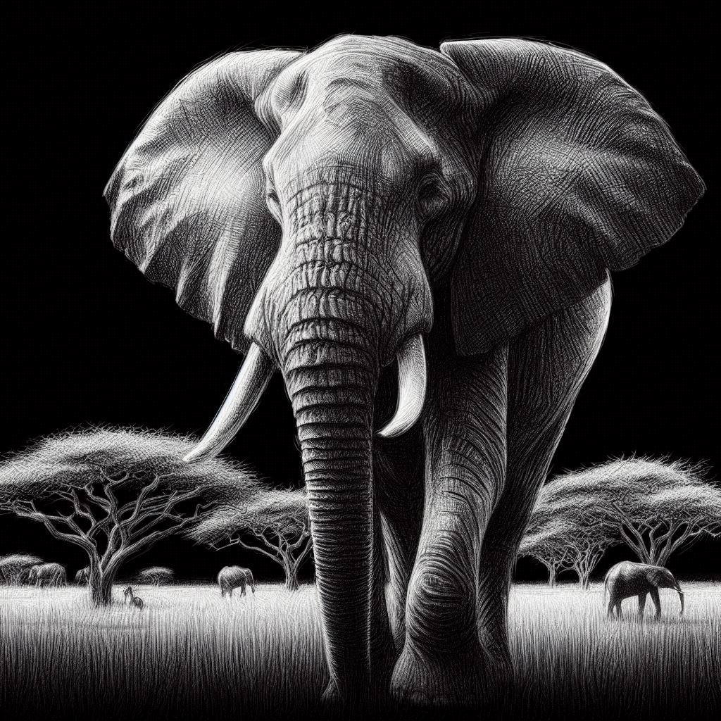 Elephant on savanna - Hueforge
