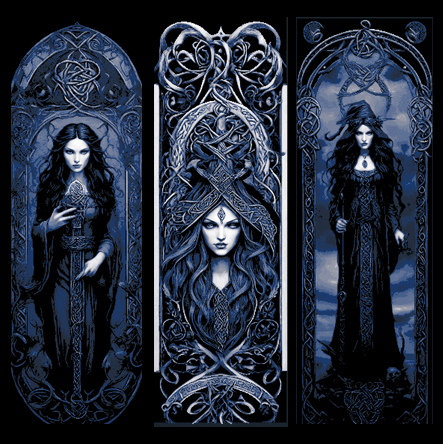 Carving of Celtic Design focused on Magic - Witch at center - set of 3 Bookmarks