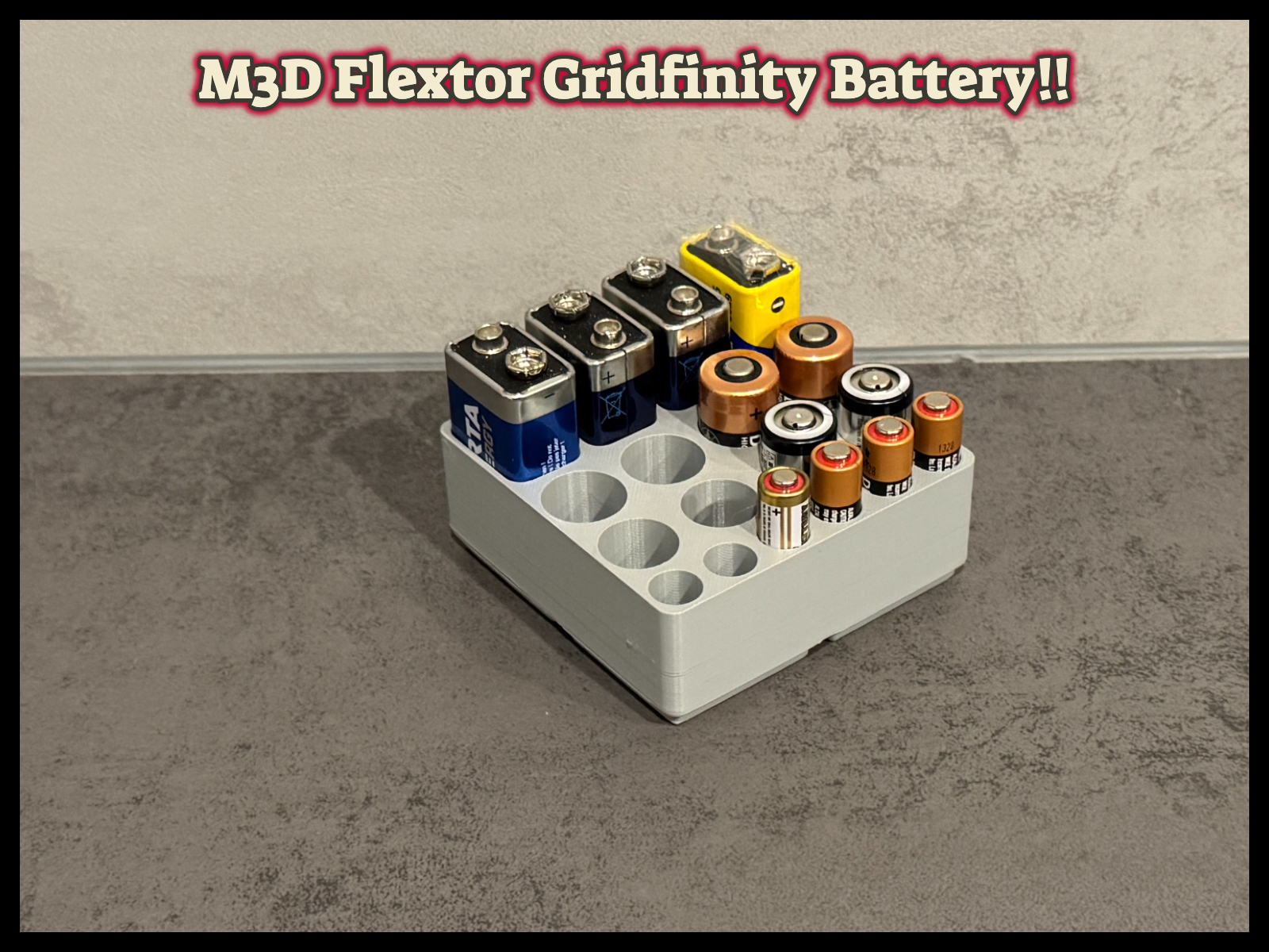 M3D Flextor – Rangement piles diverses Gridfinity