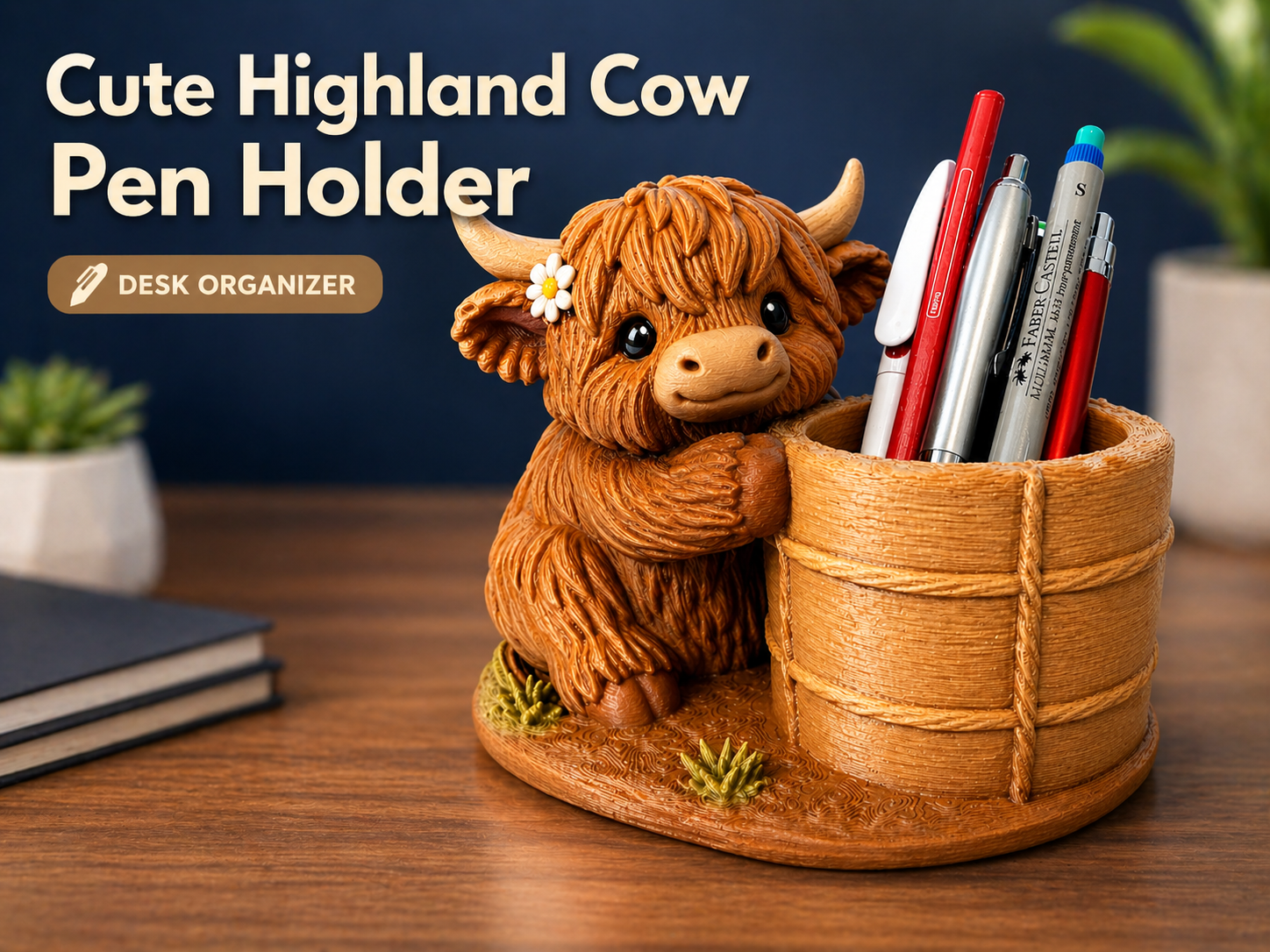 Cute Highland Cow Desk Organizer