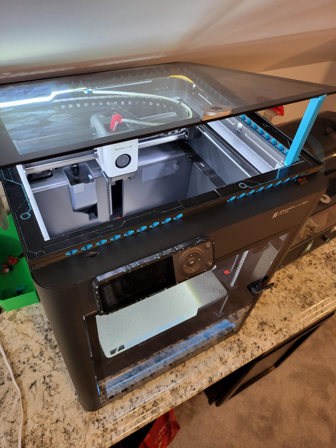 Top Glass Riser for Bambu Printers with Vent Holes - Tron Circuit Themed - With Kick Stand