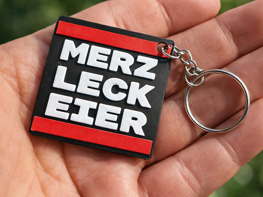 Frecher Statement Schlüsselanhänger MERZ LECK EIER