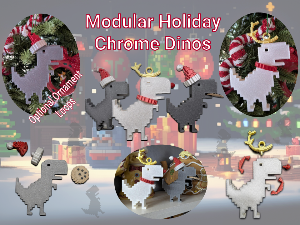 Modular Holiday Chrome Dinos w/ ornament options