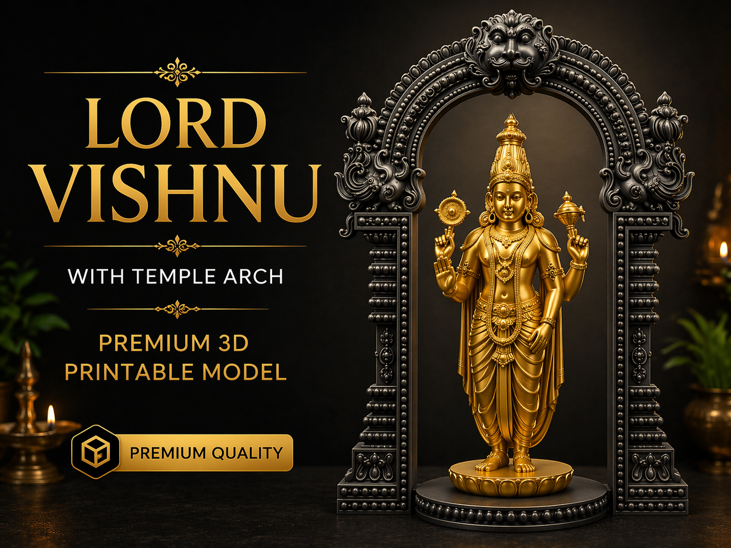 Divine Vishnu with Arch |Home Decor | 3D Print