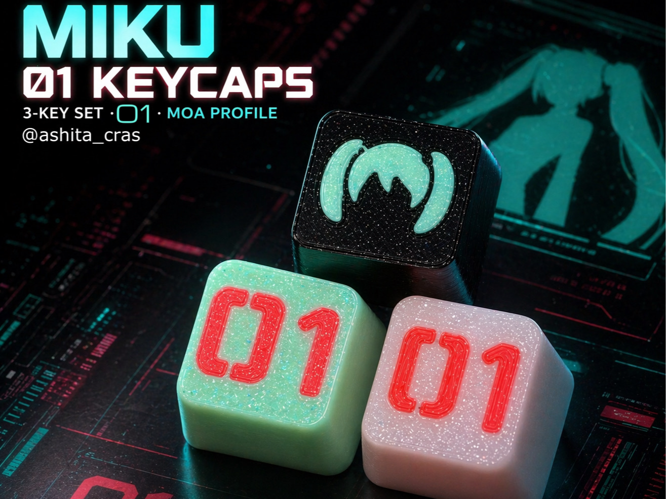 Hatsune Miku Keycaps – MOA Profile (3 Designs)