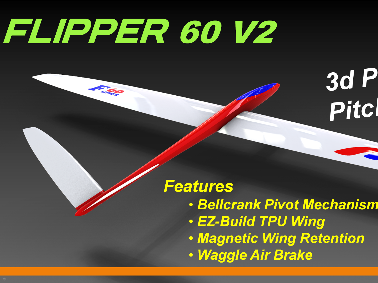 Flipper60 V2 - 3D Printed, 60” Twisty Wing Glider