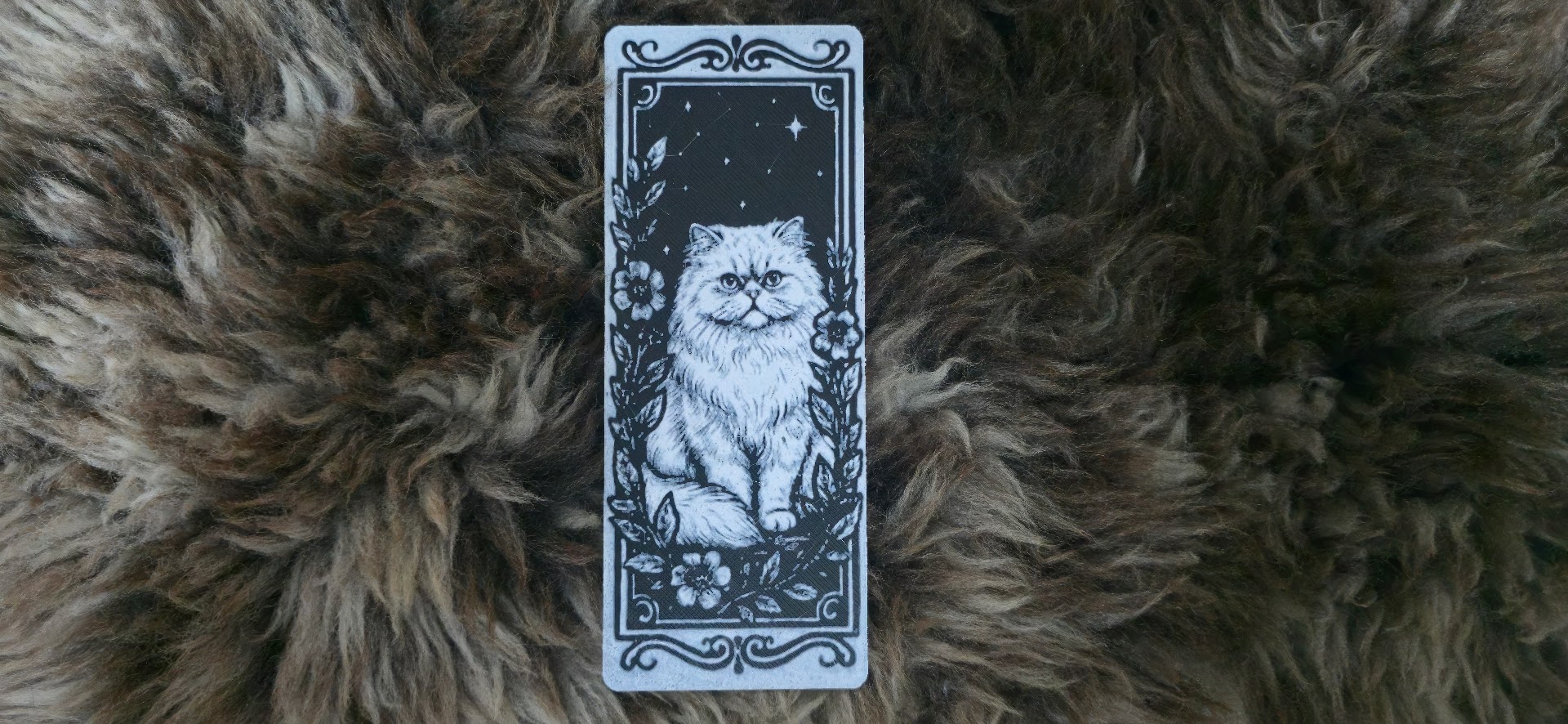Persian Cat Fluffy Floral Portrait Bookmark