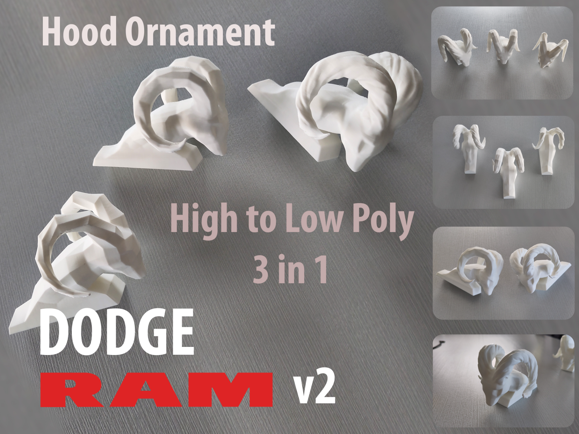 Dodge RAM v2 Hood ornaments High to Low Poly ver.