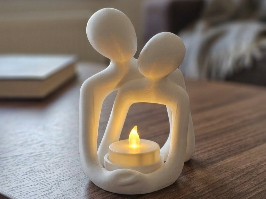Cuddling Couple LED Tealight Holder