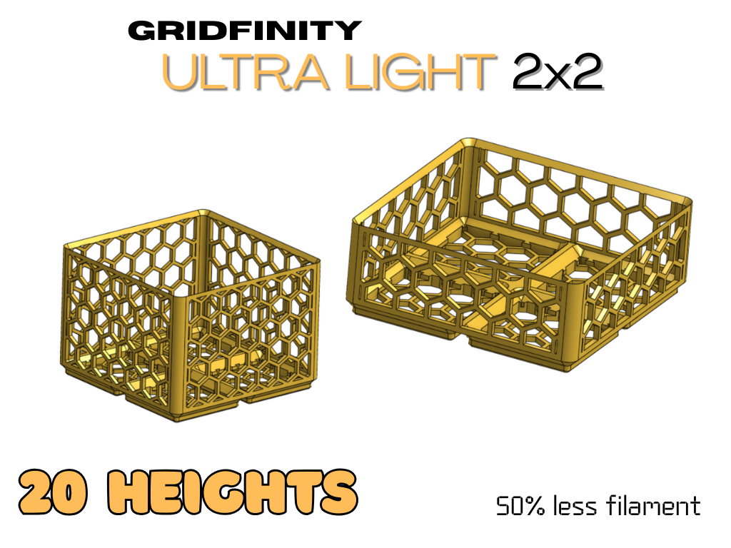 Gridfinity ULTRA light 2x2 (20 heights from 1-20)