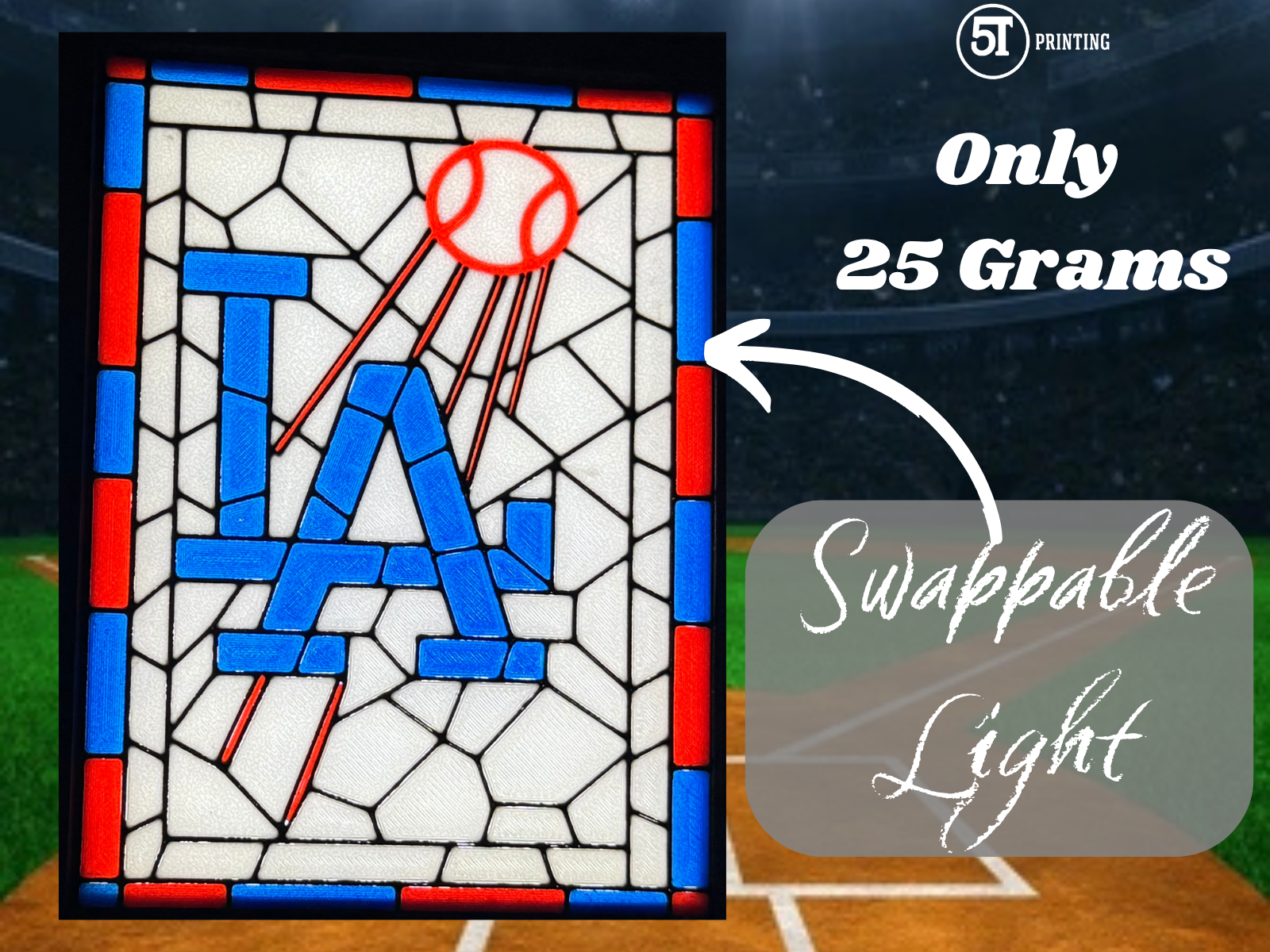 LA Dodgers light (swappable glass)