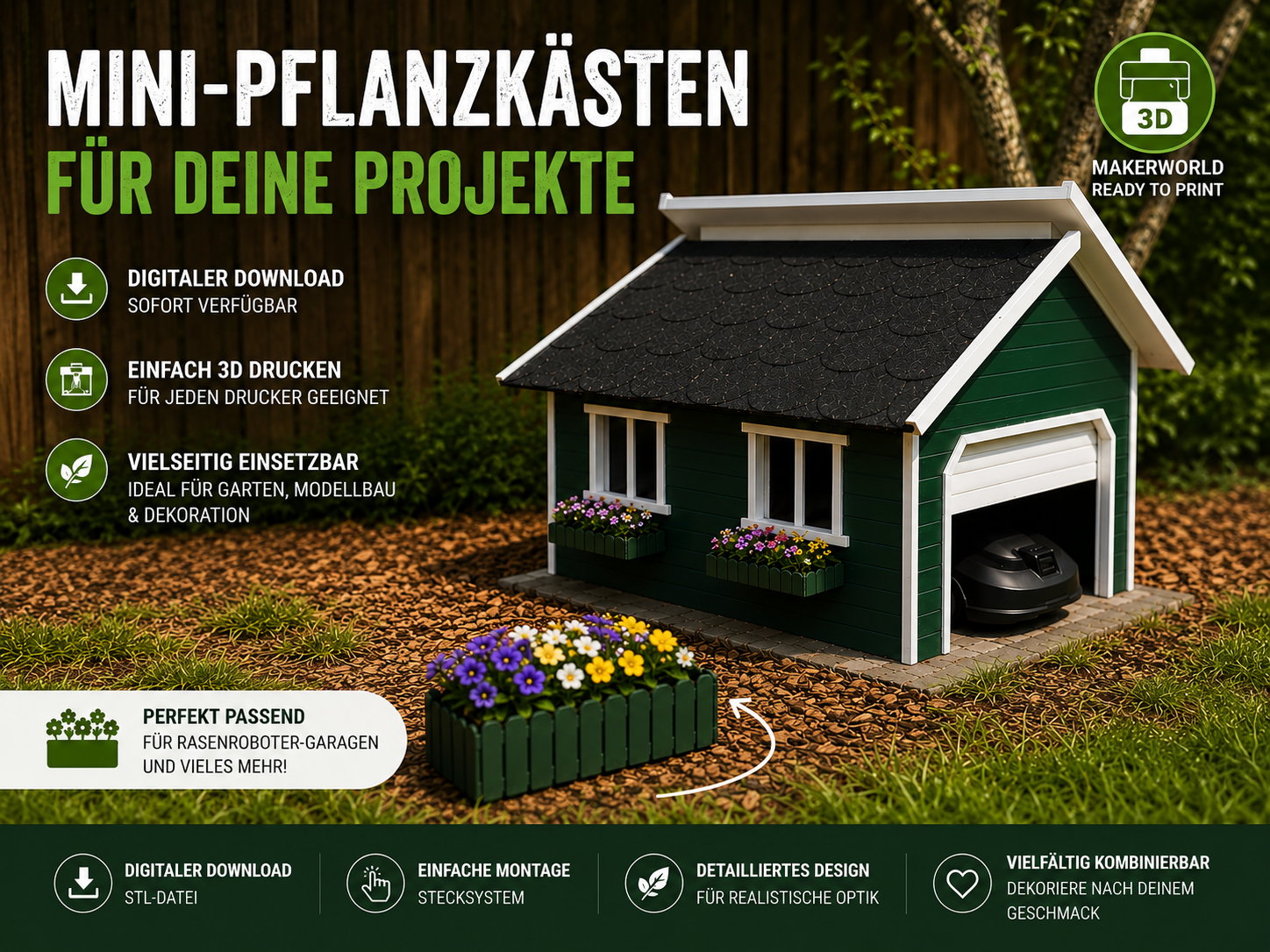 Blumenkasten für Rasenrobotergaragen