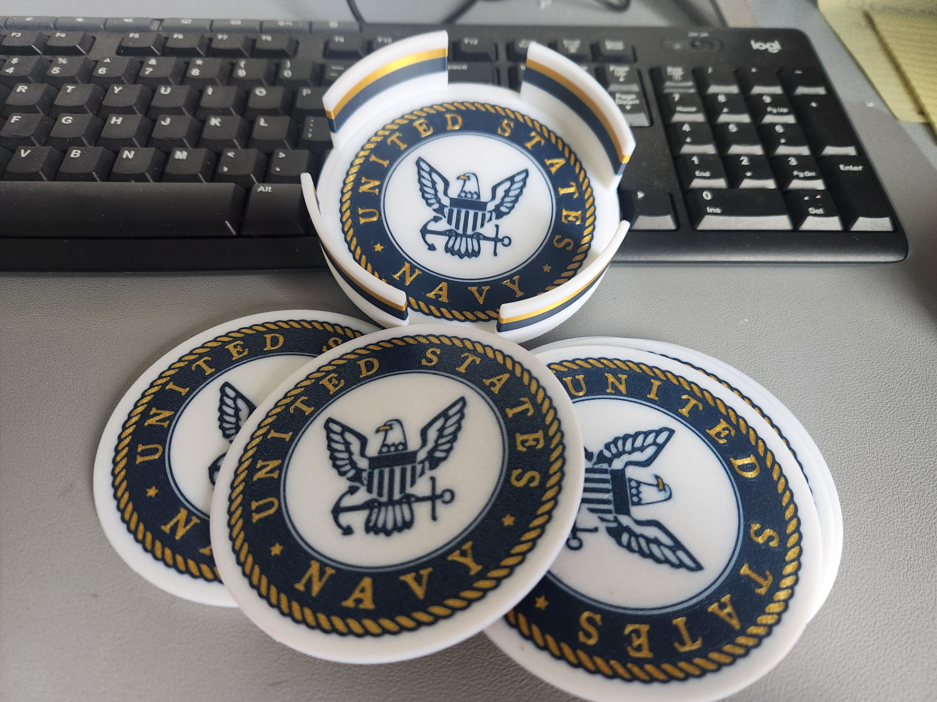 US NAVY COASTERS AND CADDY/HOLDER