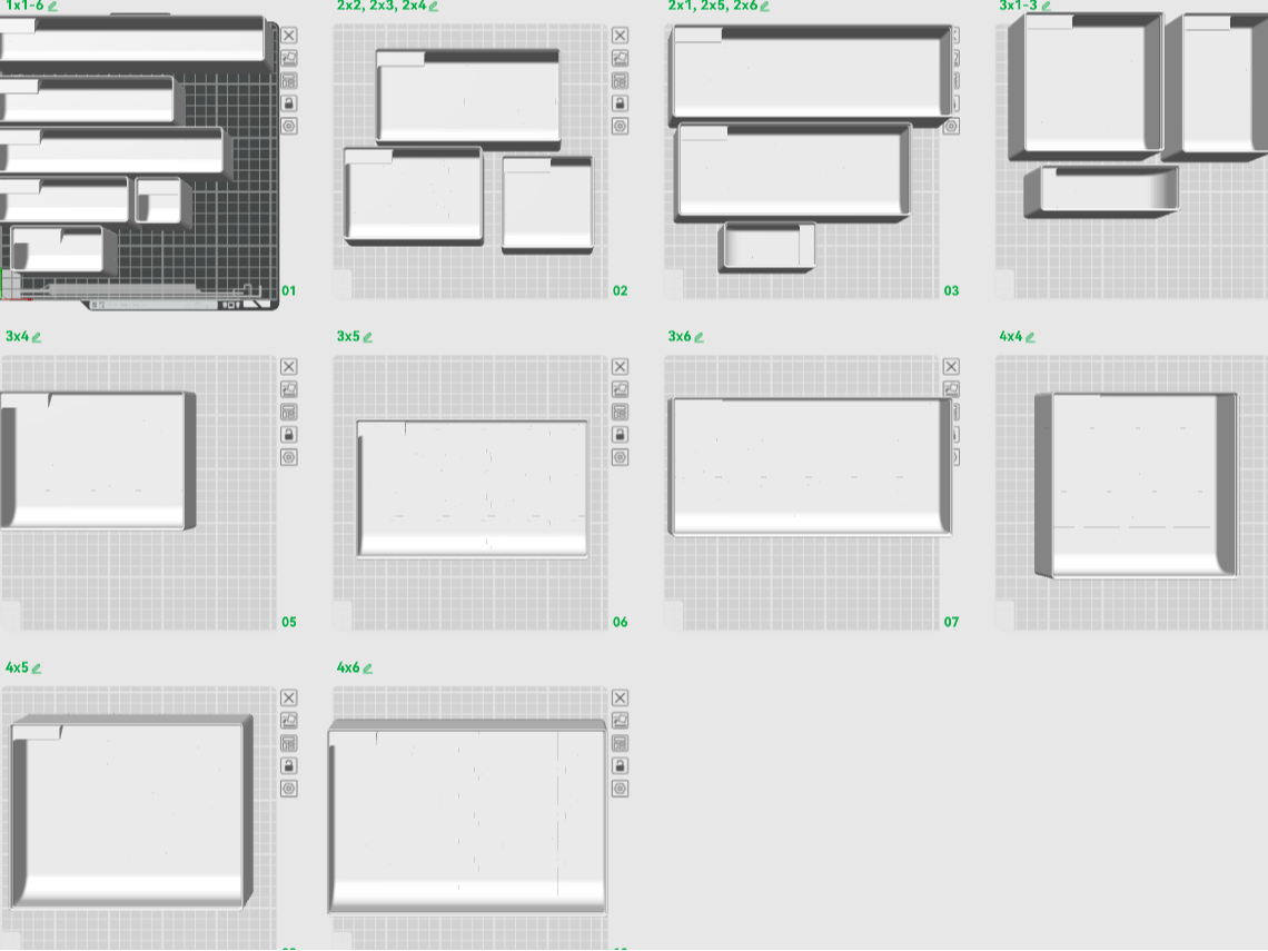 Gridfinity bins 1x1-4x6