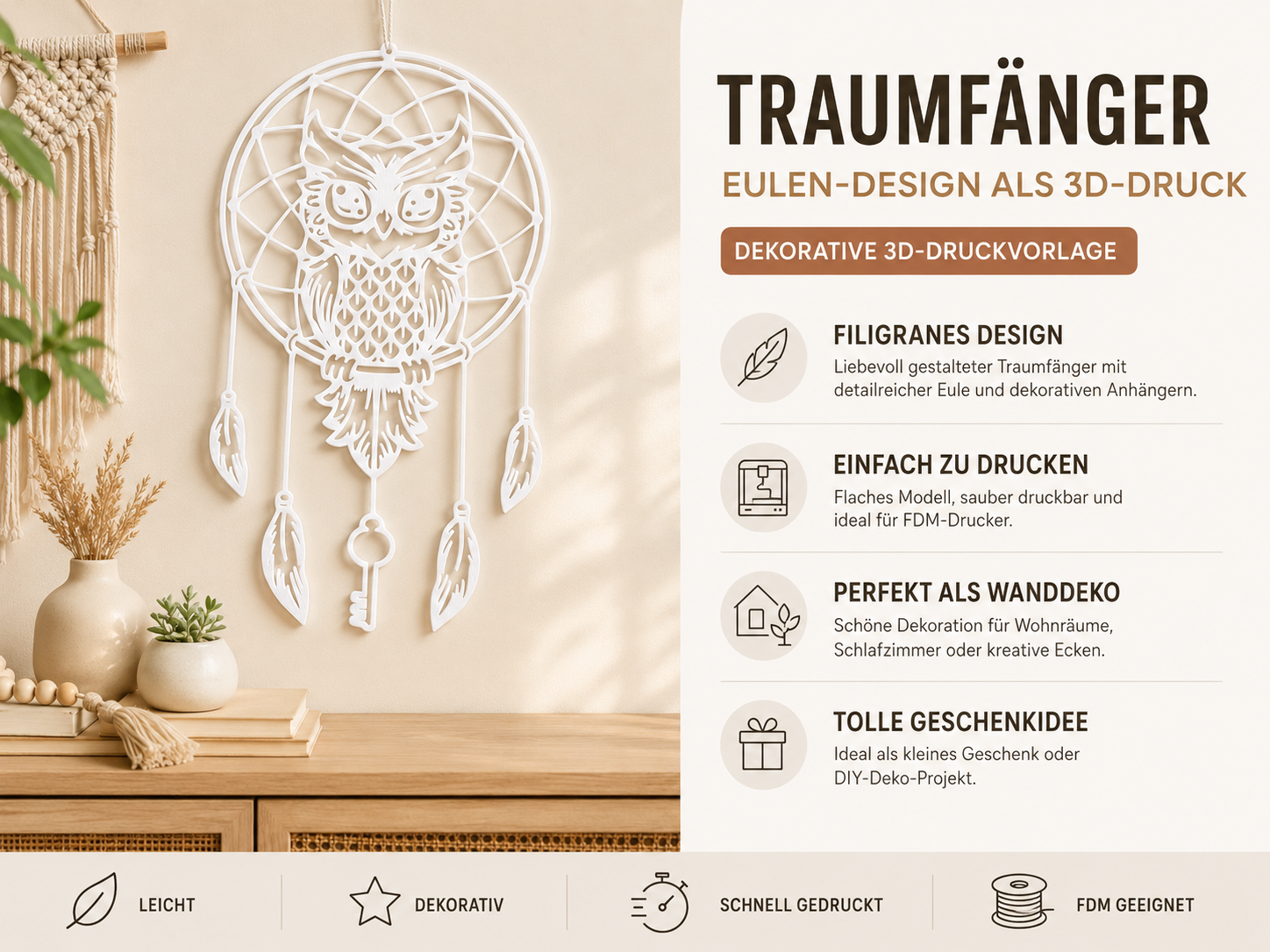 Traumfänger Eule – filigrane Wanddeko