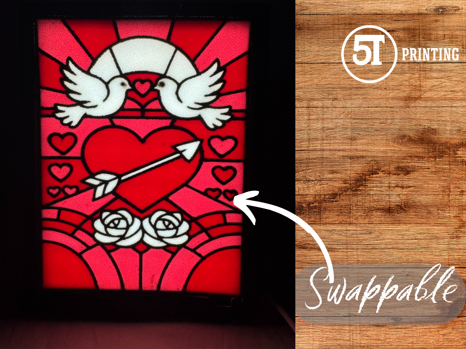 Valentines Day light (swappable glass)