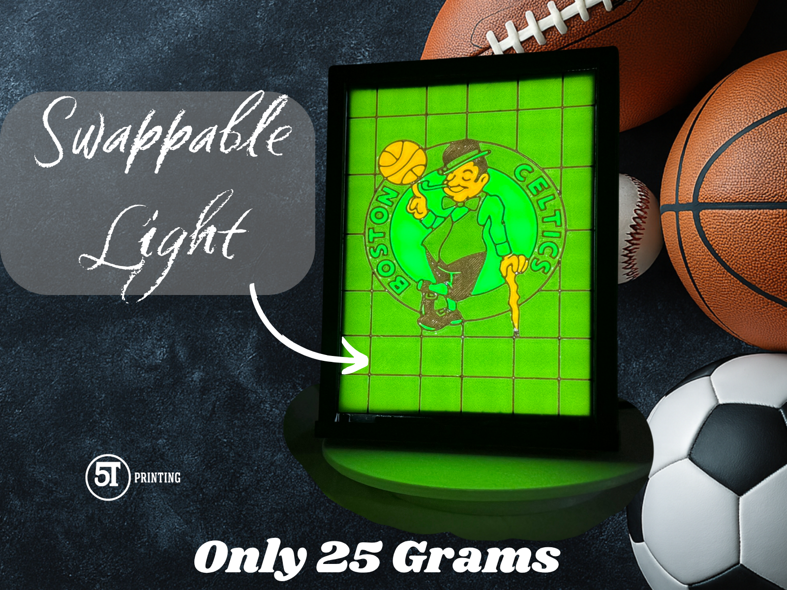 Boston Celtics light (swappable glass)