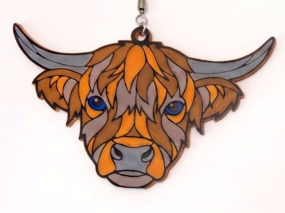 Highland Cow Suncatcher Wind Spinner—Stained Glass