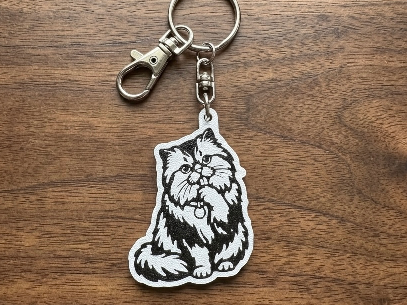 Persian Cat Keychain - Stylized Black & White