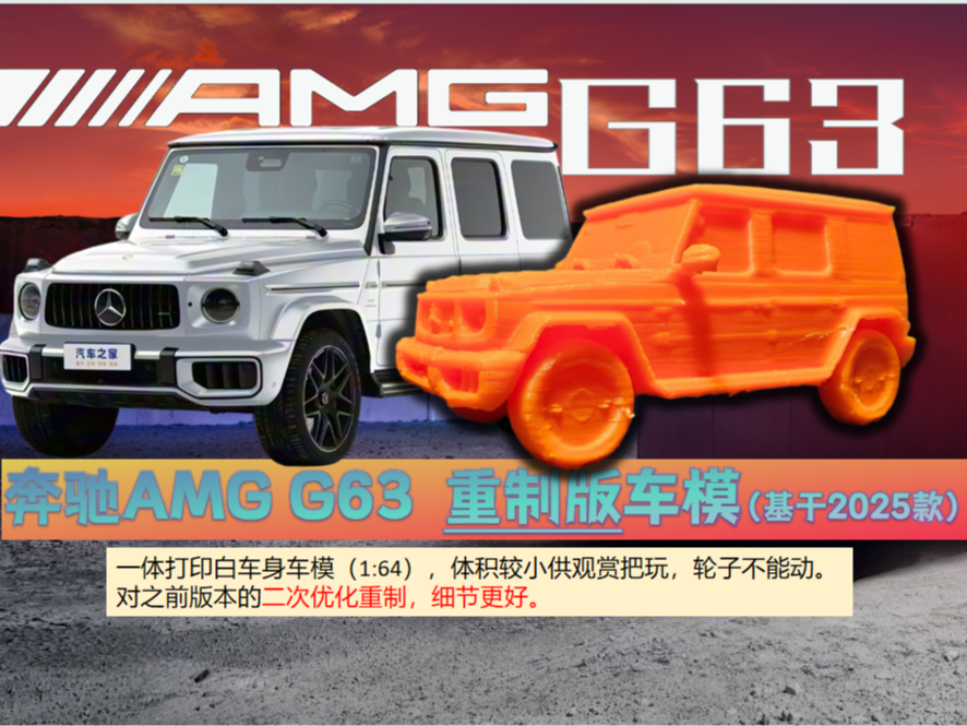 奔驰"大G"（AMG G63）车模【重制版】，基于2025款制作，细节更好，带支撑20克