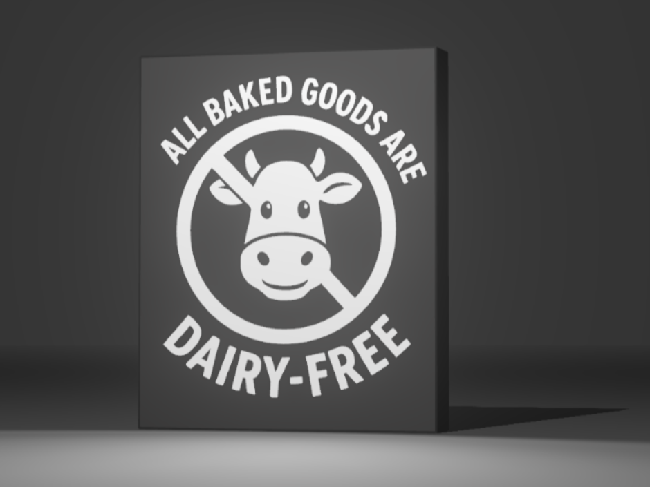 Dairy Free Baked goods sign