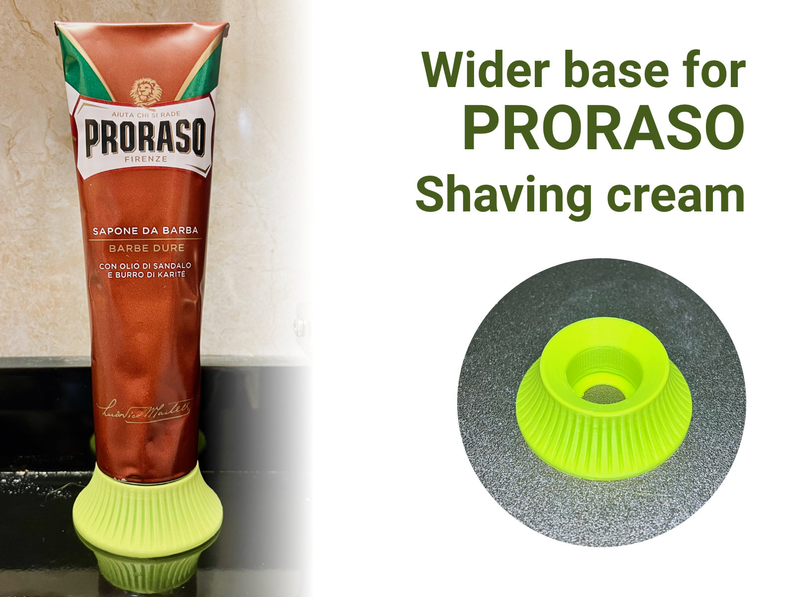 Wider base for PRORASO shaving cream/soap