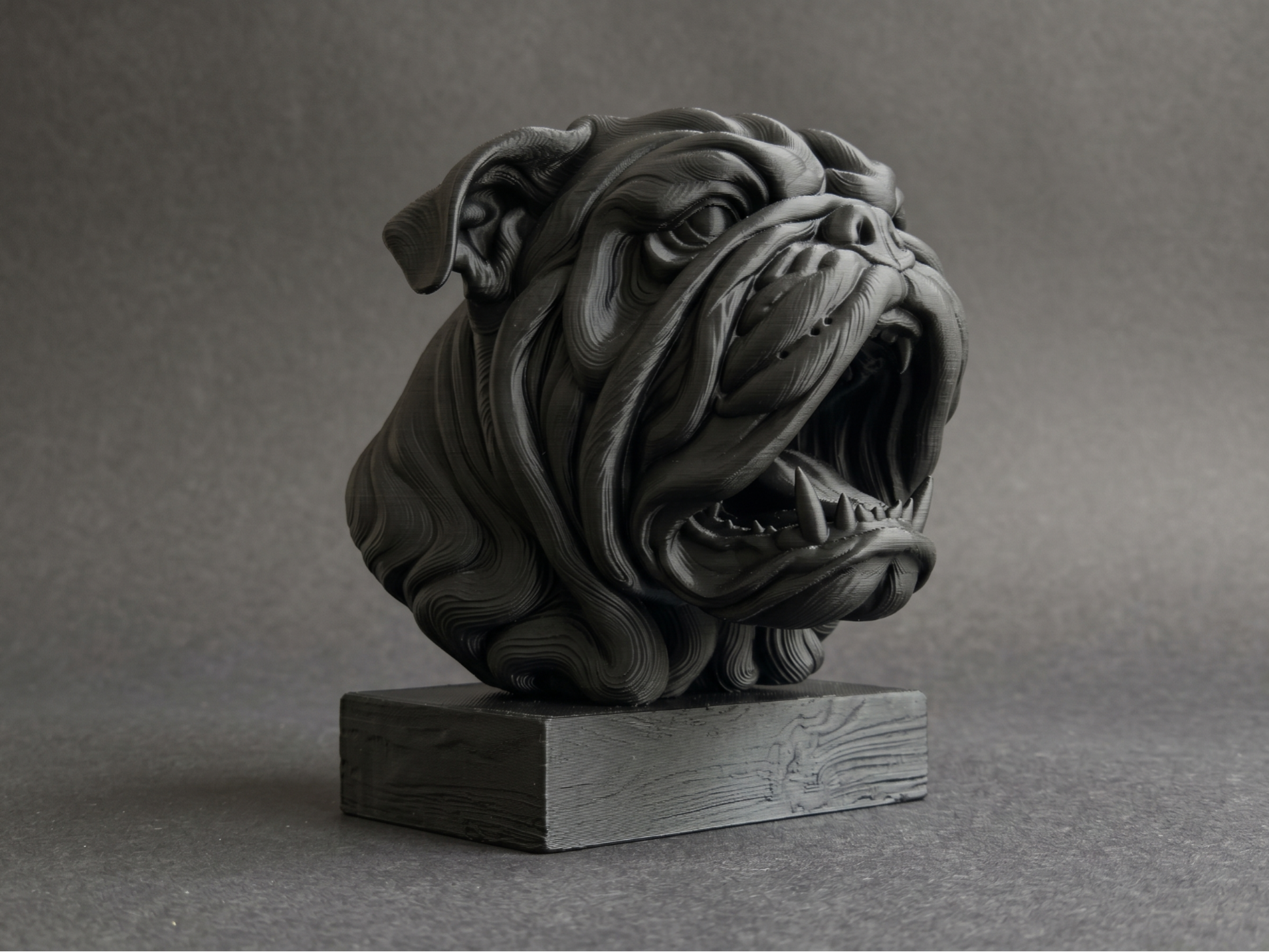 Bulldog Head Sculpture (Snarling & Detailed)