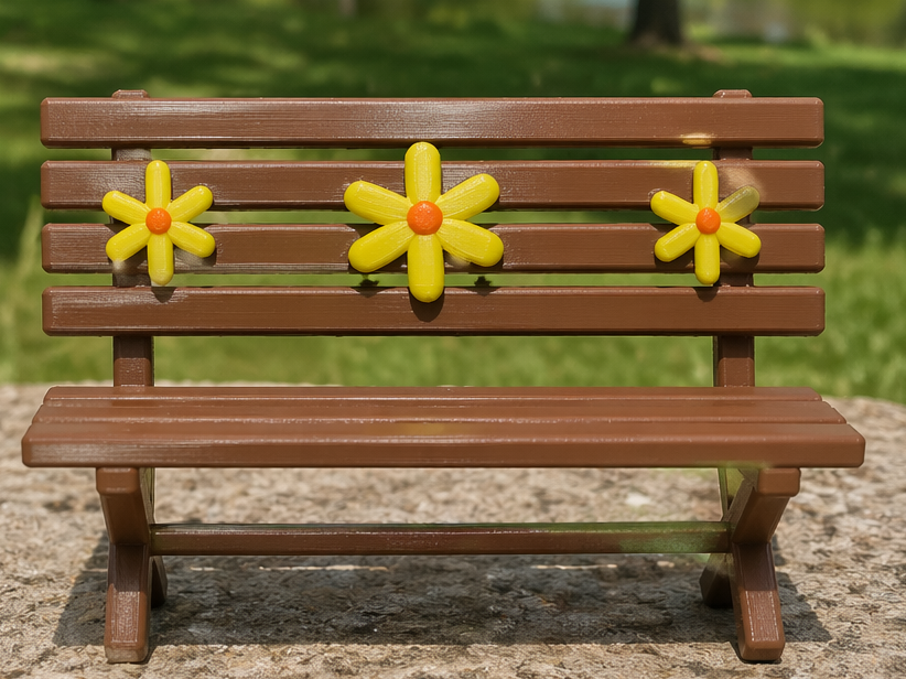 Miniature Park Bench with Daisies