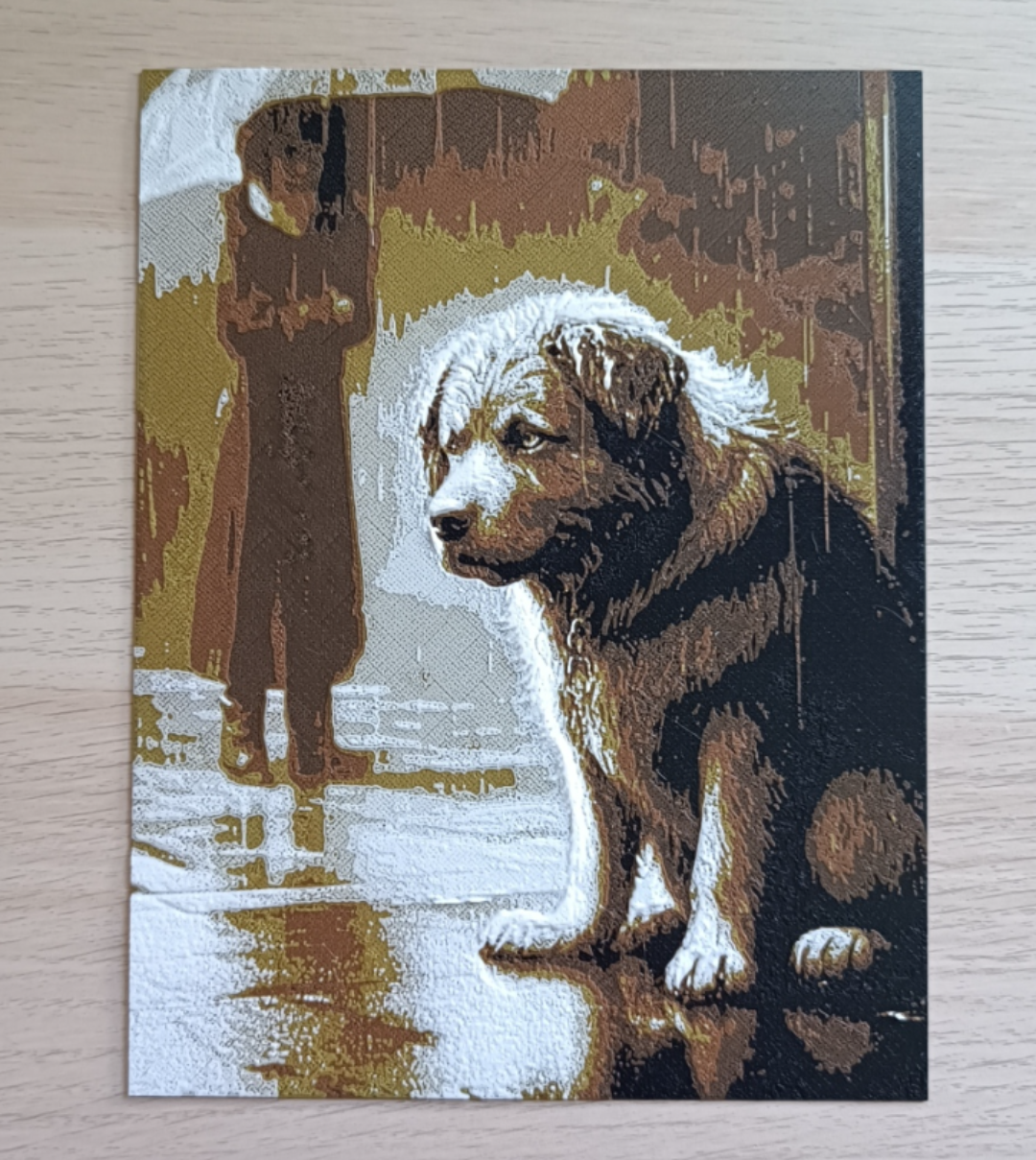 Sad Dog in the Rain Hueforge