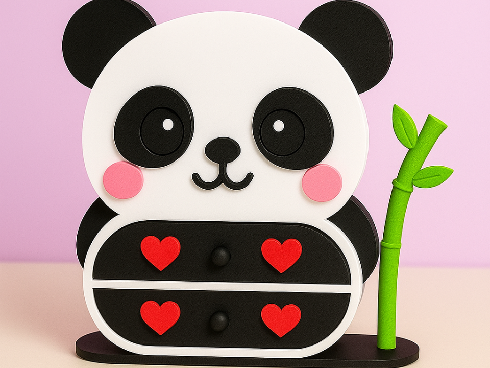 Boîte à bijoux Panda avec tiroirs et bambou