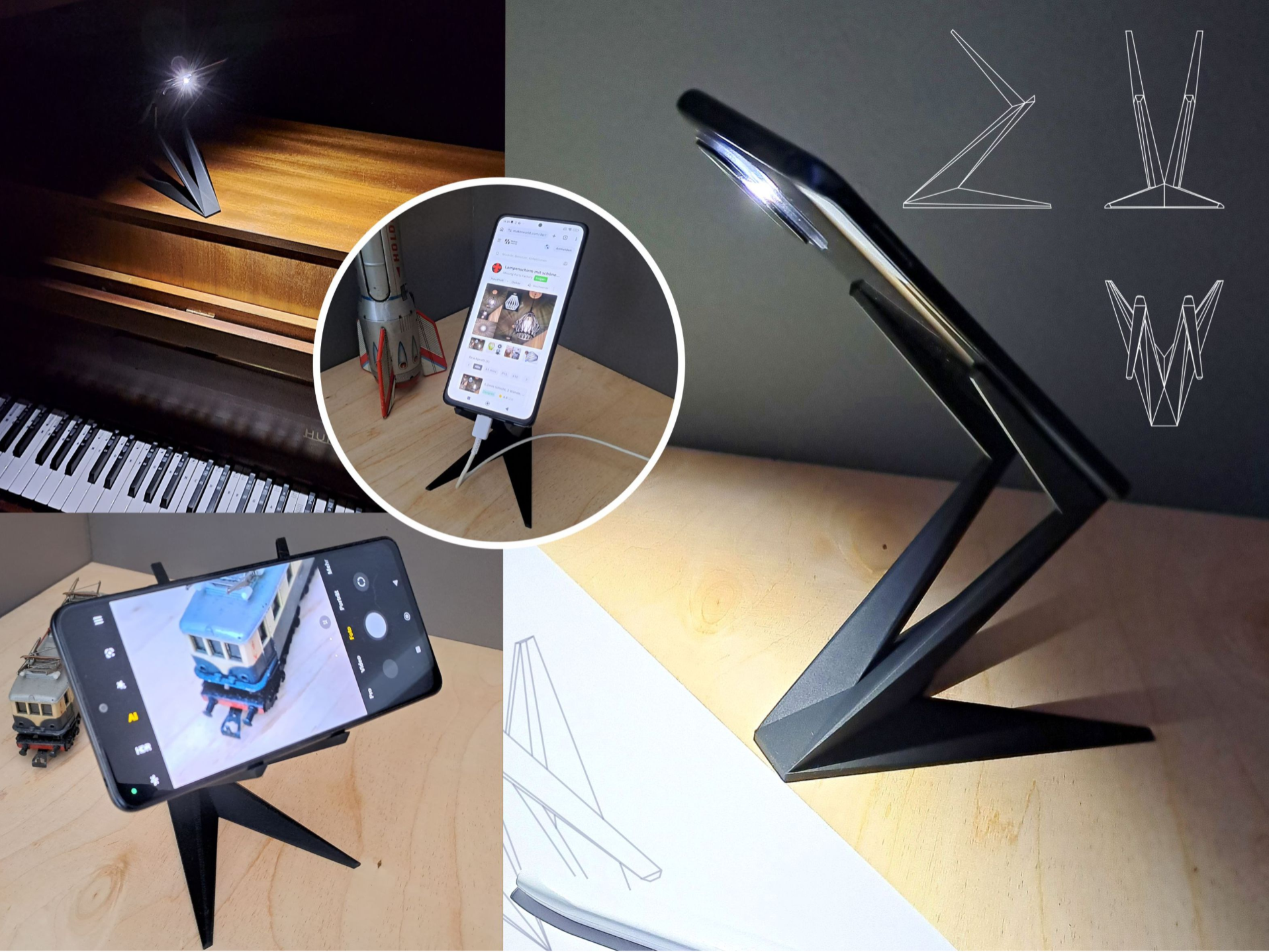 Schreibtischlampe und Handyhalter