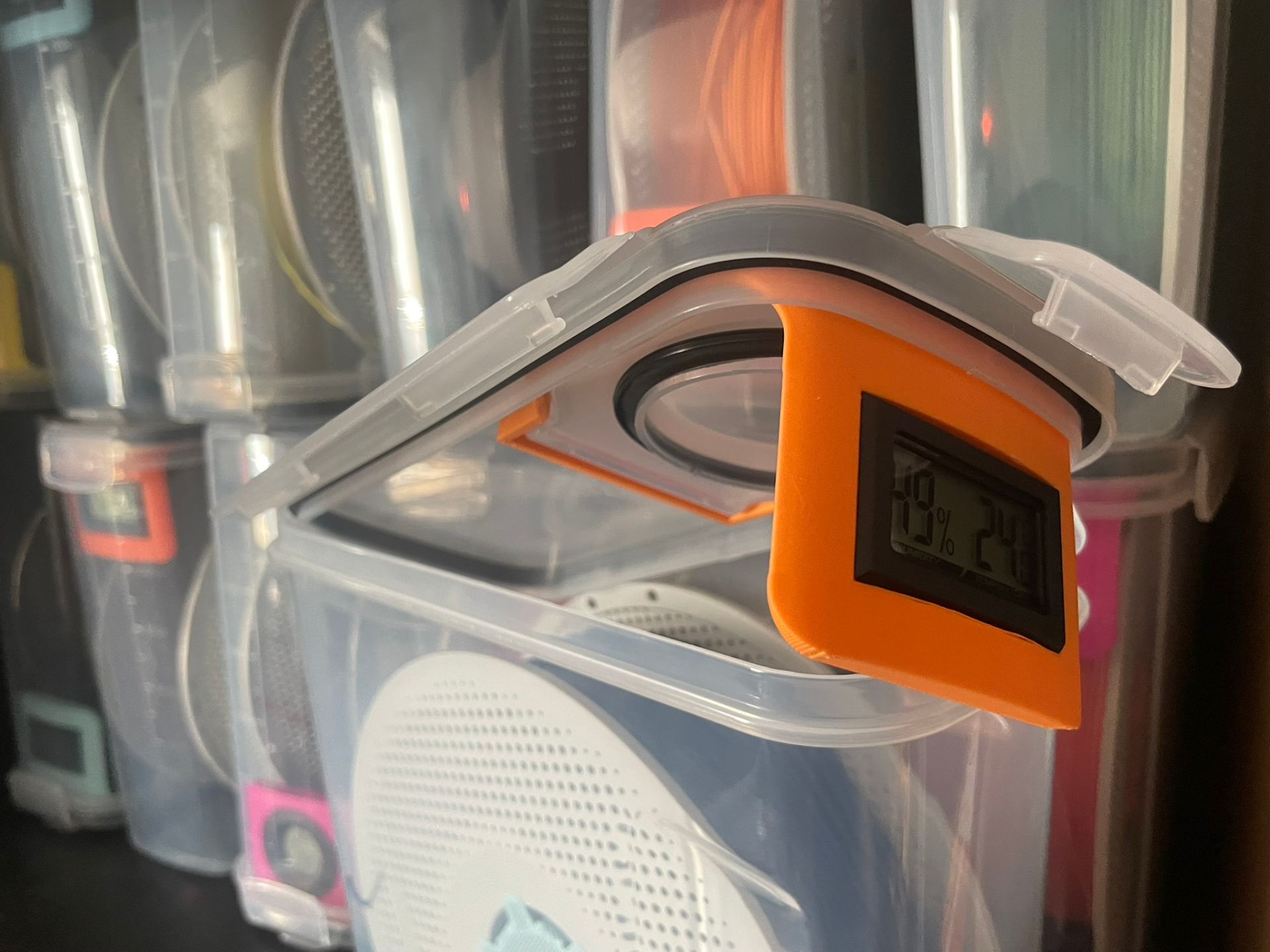 Hygrometer holder for cereal box