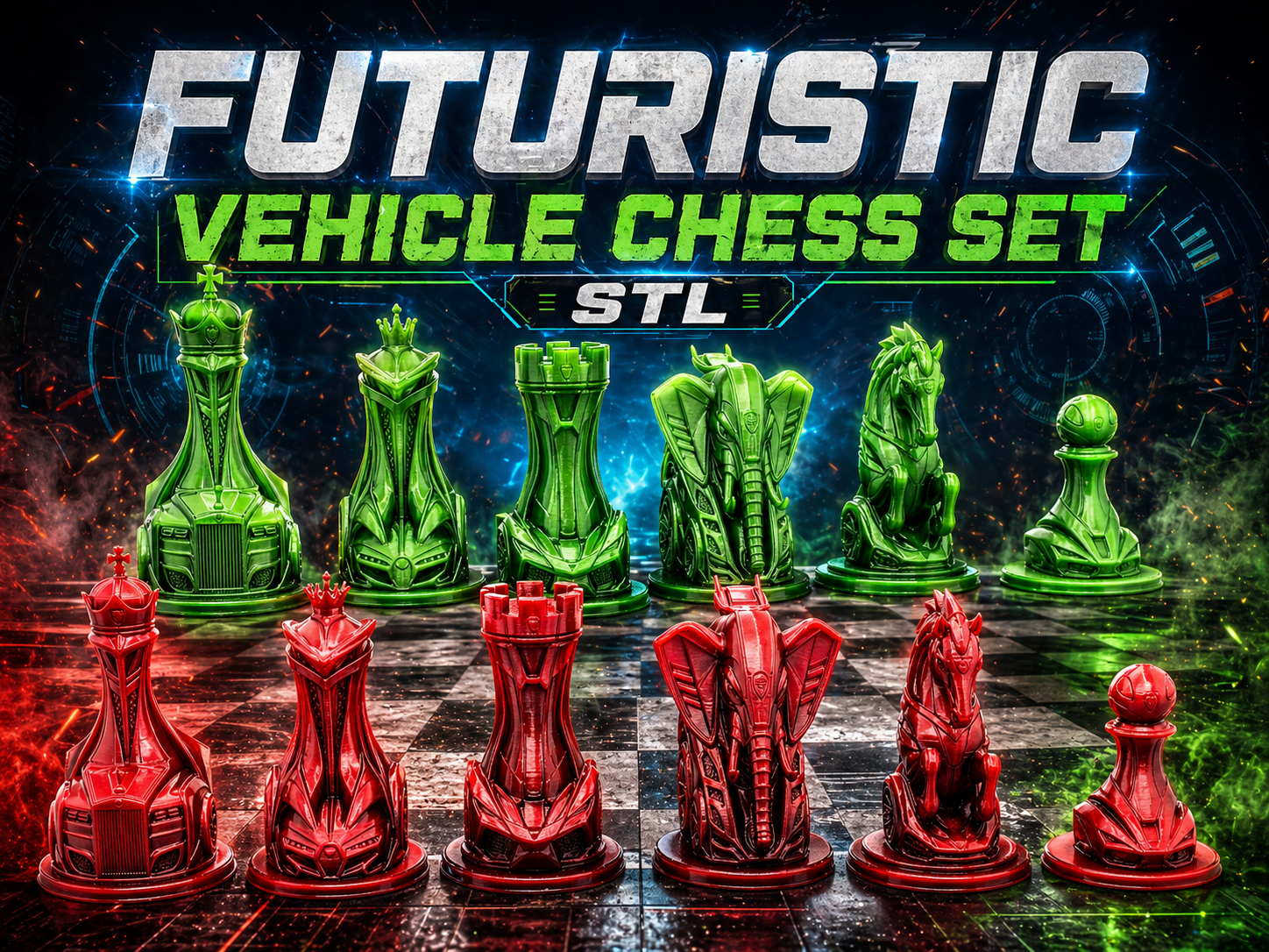 Futuristic Vehicle Chess Set – Unique SciFi Pieces