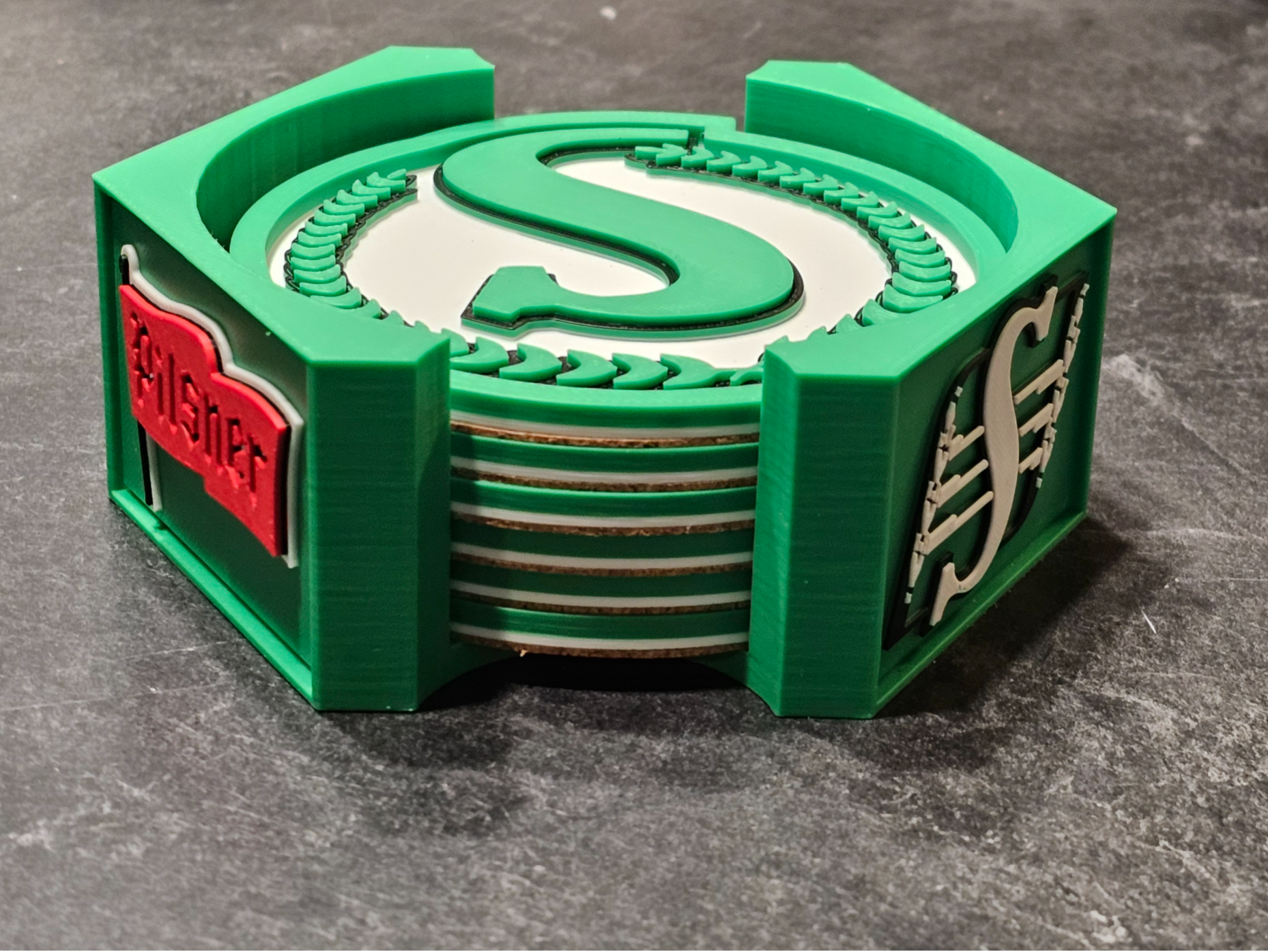 Sask Roughrider Retro Logo Coaster set with holder