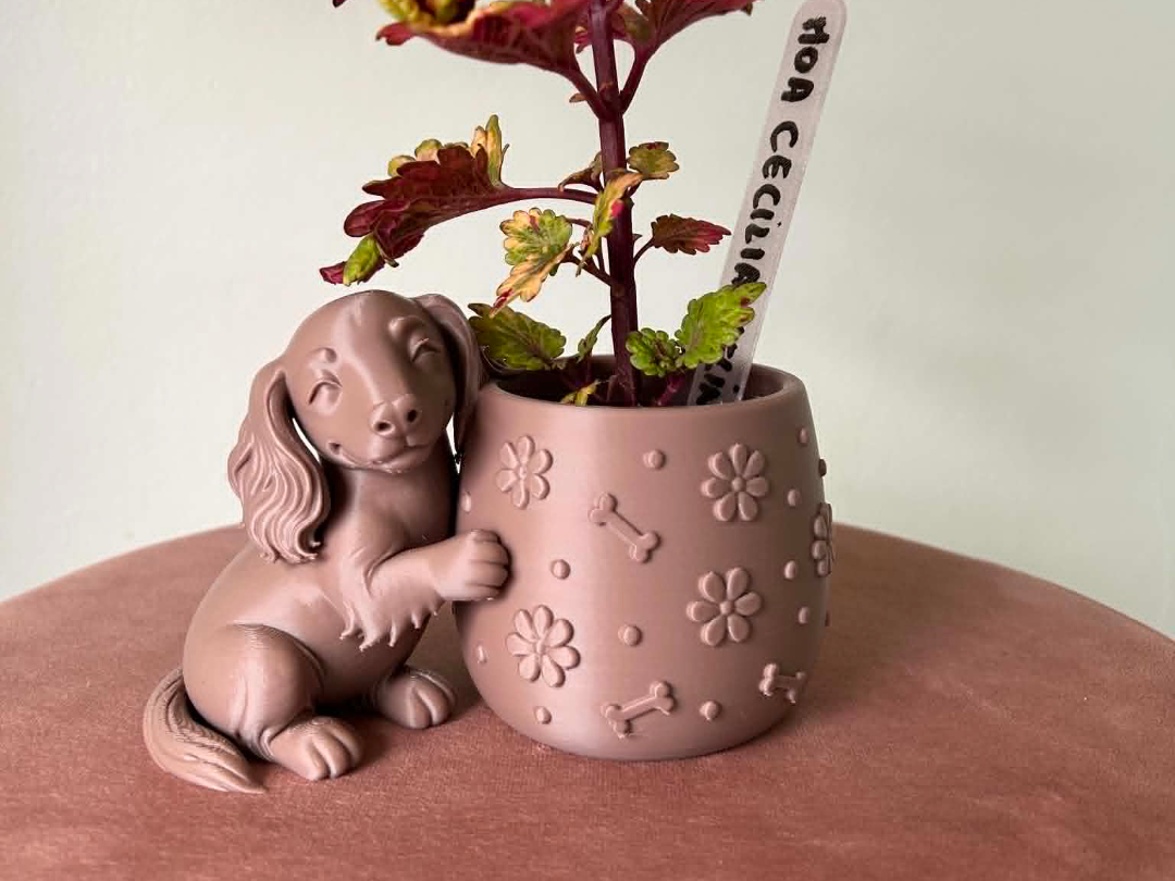 Cute Longhaired Dachshund Planter