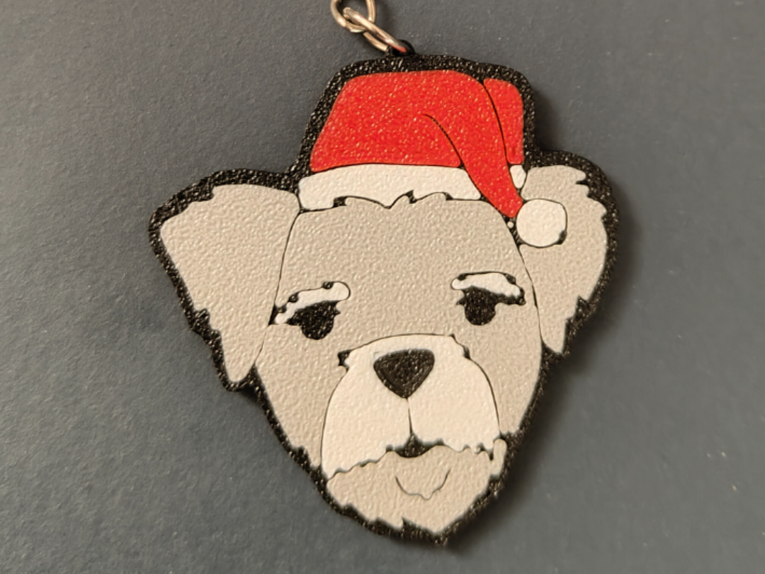Schlüsselanhänger - Mini Schnauzer Weihnachtsmütze