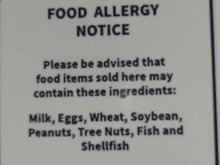Food Allergy Notice sign