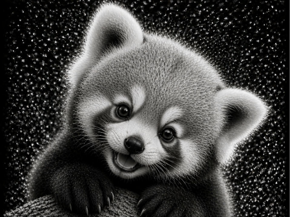 Baby Red Panda - Baby animals  B&W - EASY PRINT
