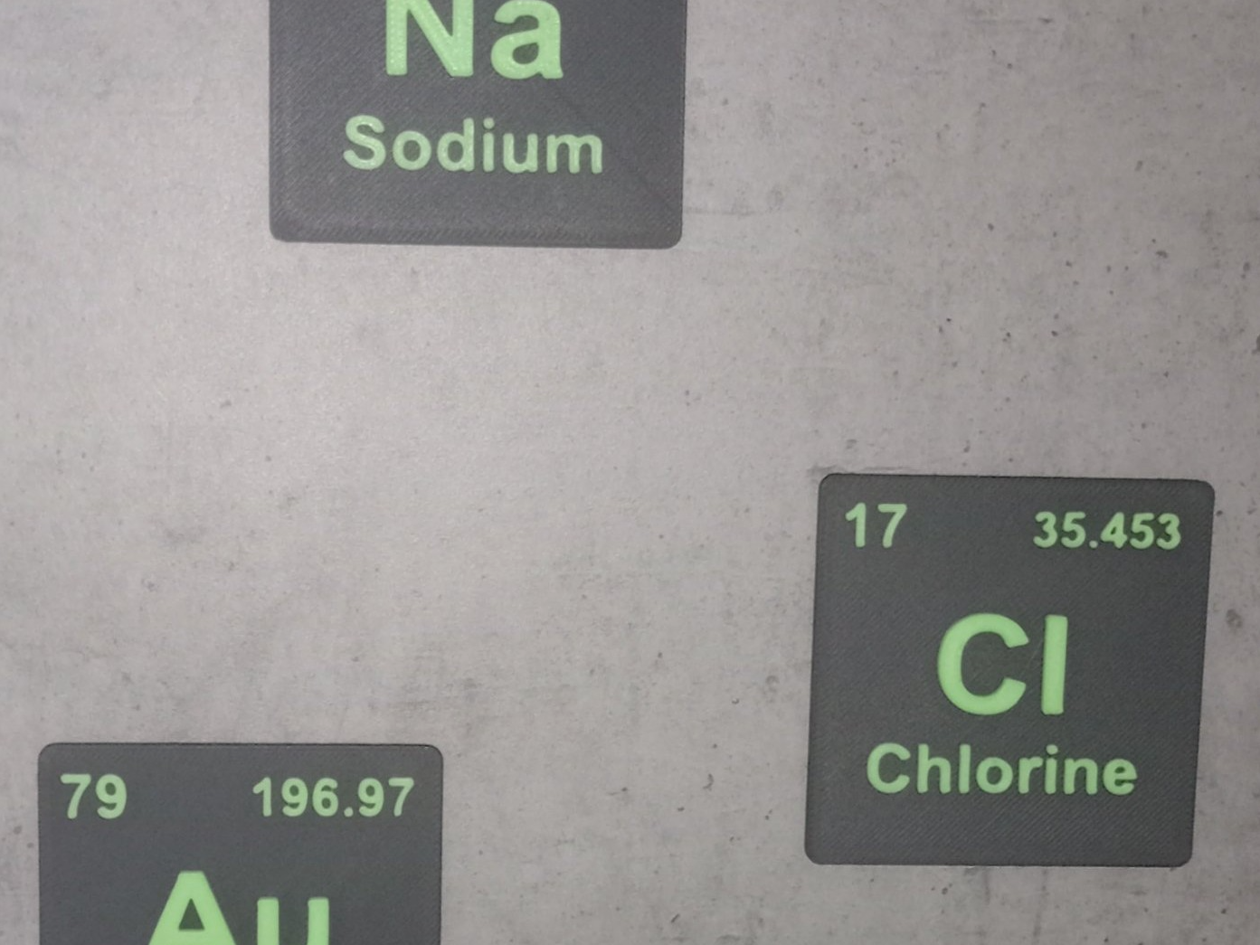 Elements Au(Gold), Cl(Chlorine), Na(Sodium)