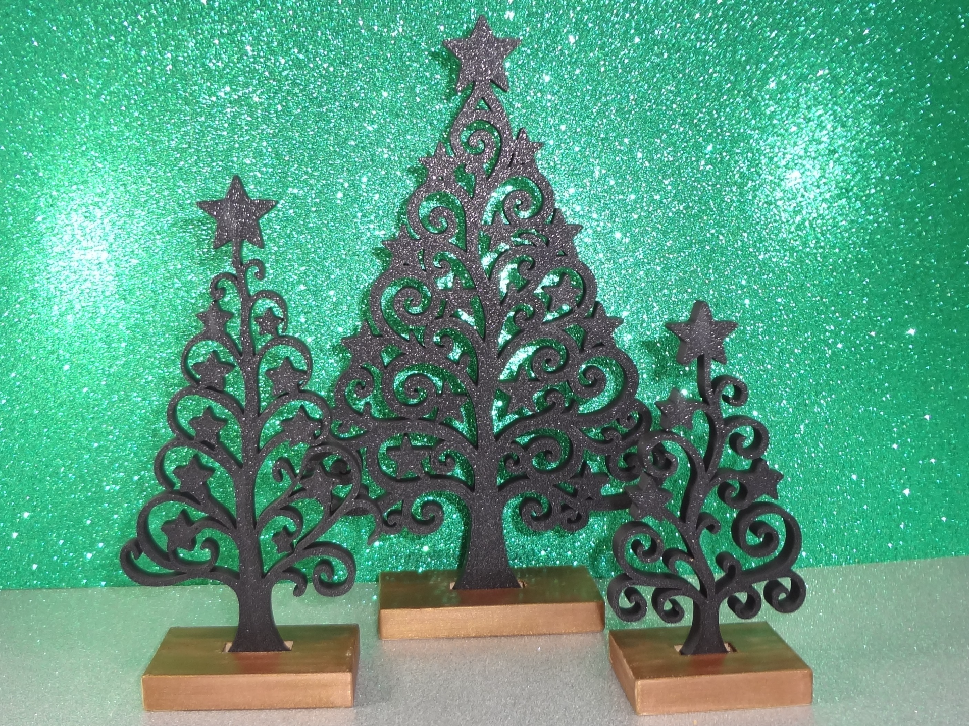 Set of 3 Starry Scrollwork Wrought Iron Look Trees