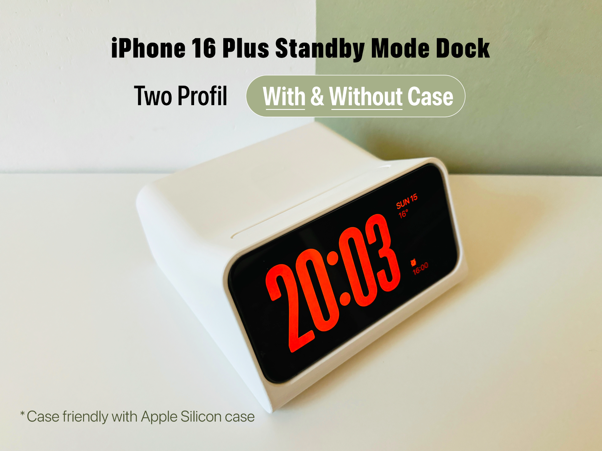 iPhone 16 Plus Standby Mode Dock_Case & No Case