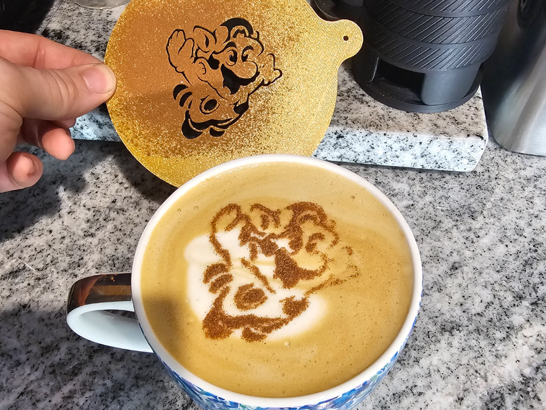 Perfect Flying Racoon Tanooki Mario Latte Stencil