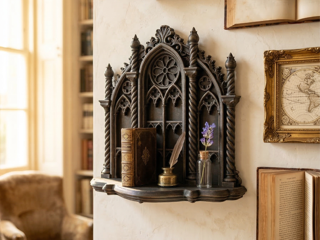 Baroque Wall Shelf - Ornate Scrollwork Crown