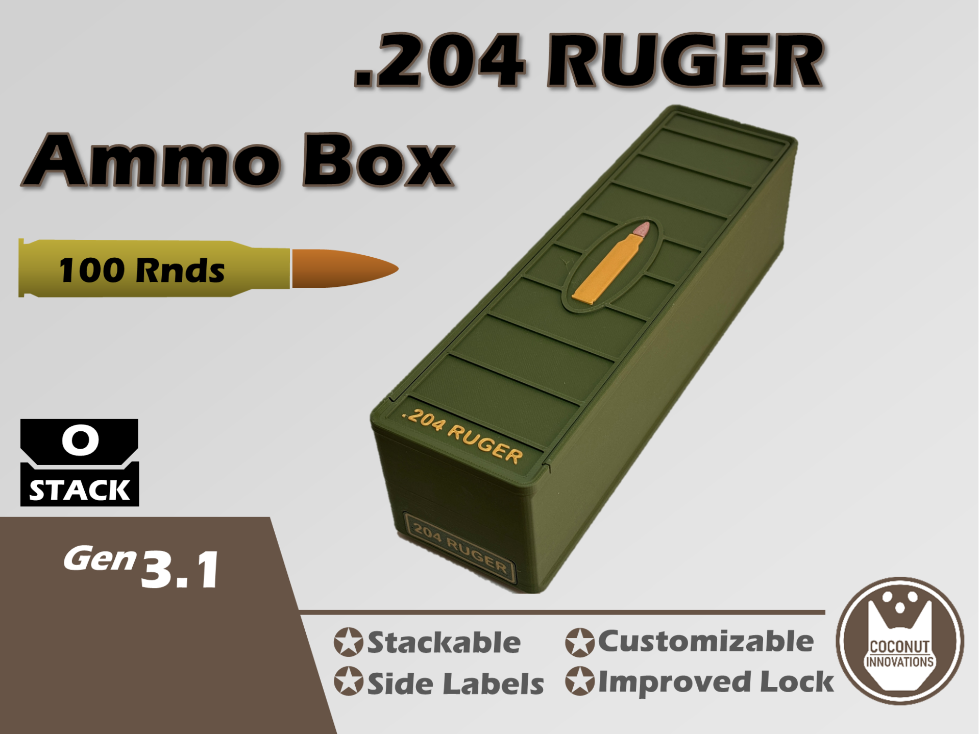 Ammo Storage Box - .204 RUGER - 100 Rounds