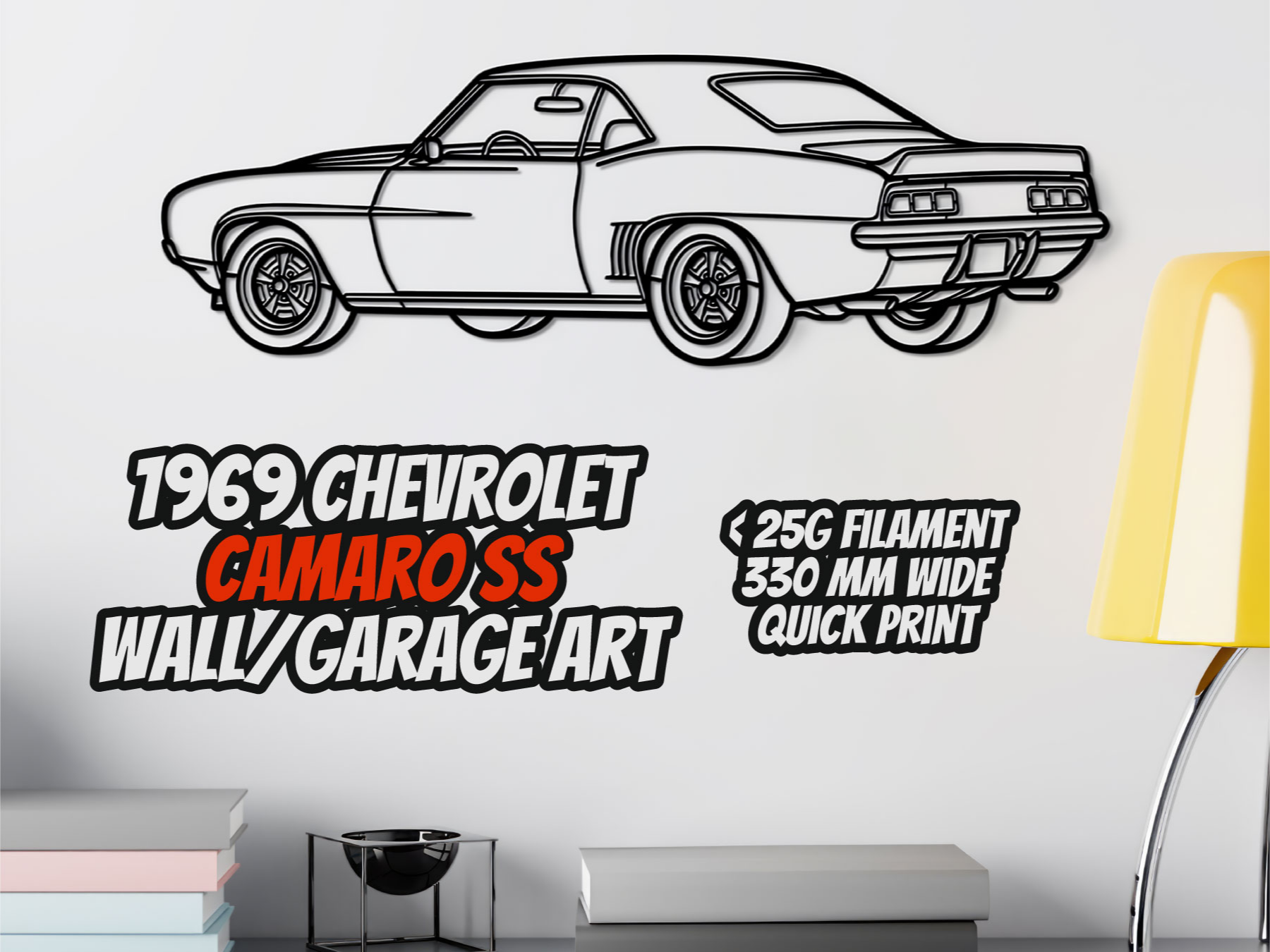 1969 Camaro SS Wall Art | Silhouette Print Decor