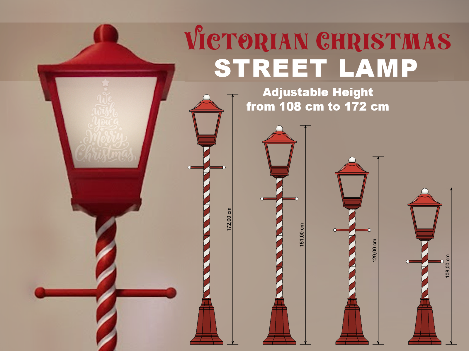 Victorian Christmas Street Lamp Candy Cane Lantern