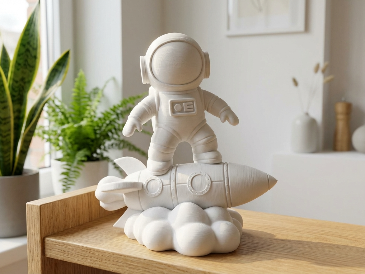 Astronaut on Rocket Sculpture – Modern Space Decor