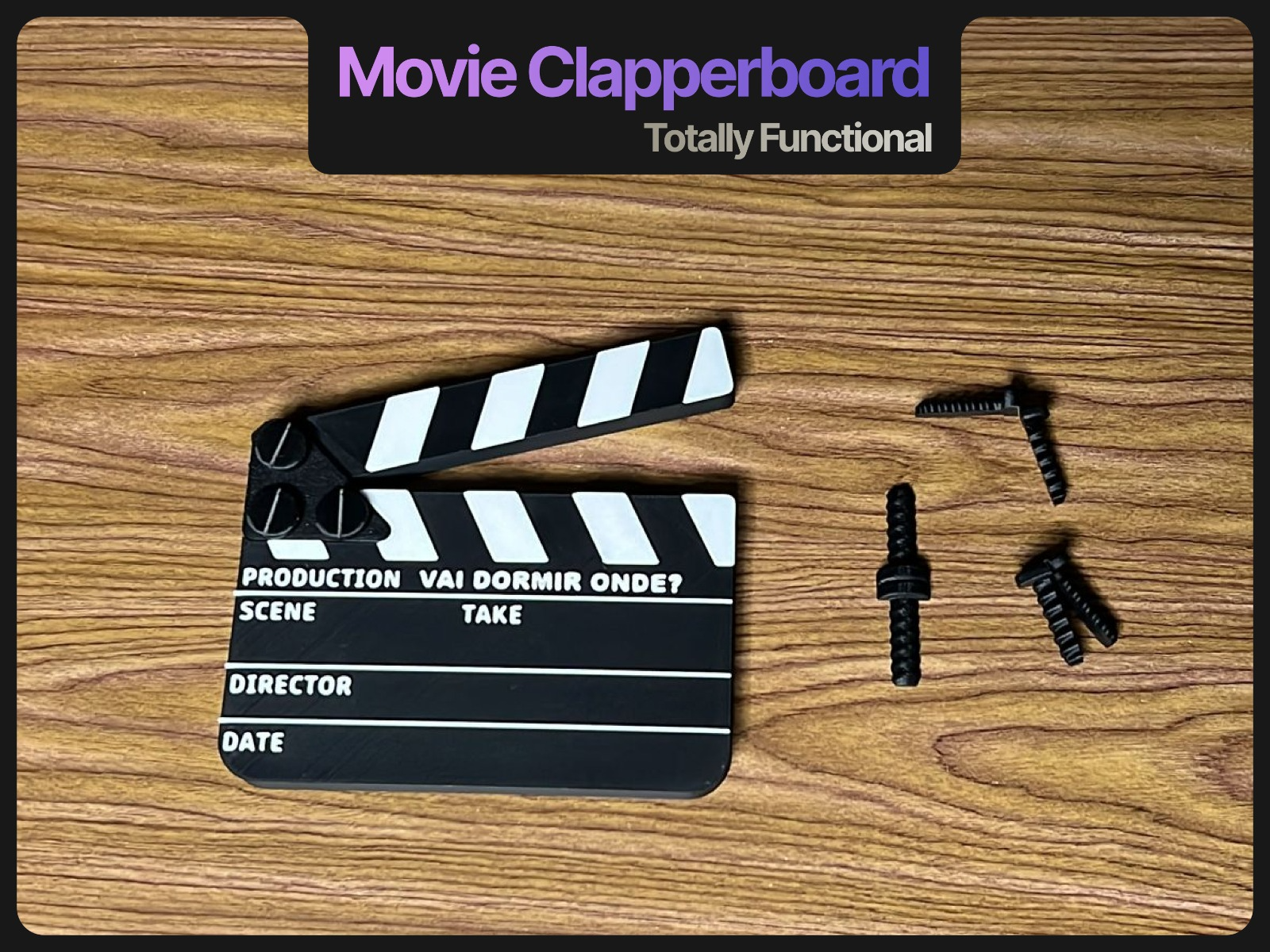 Movie Clapperboard with screws - Functional 11.5cm