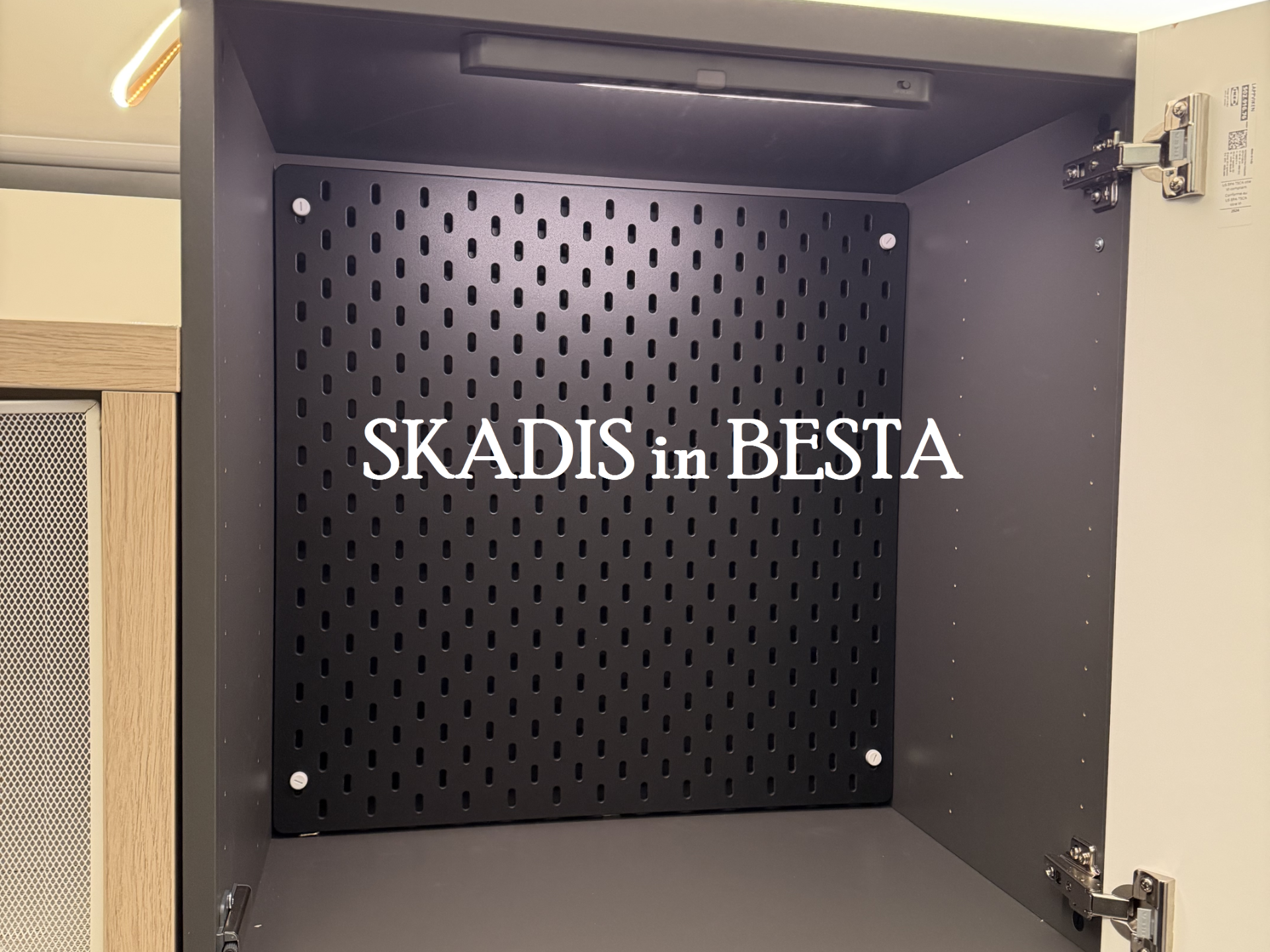 Connectors for IKEA SKADIS pegboard inside BESTA